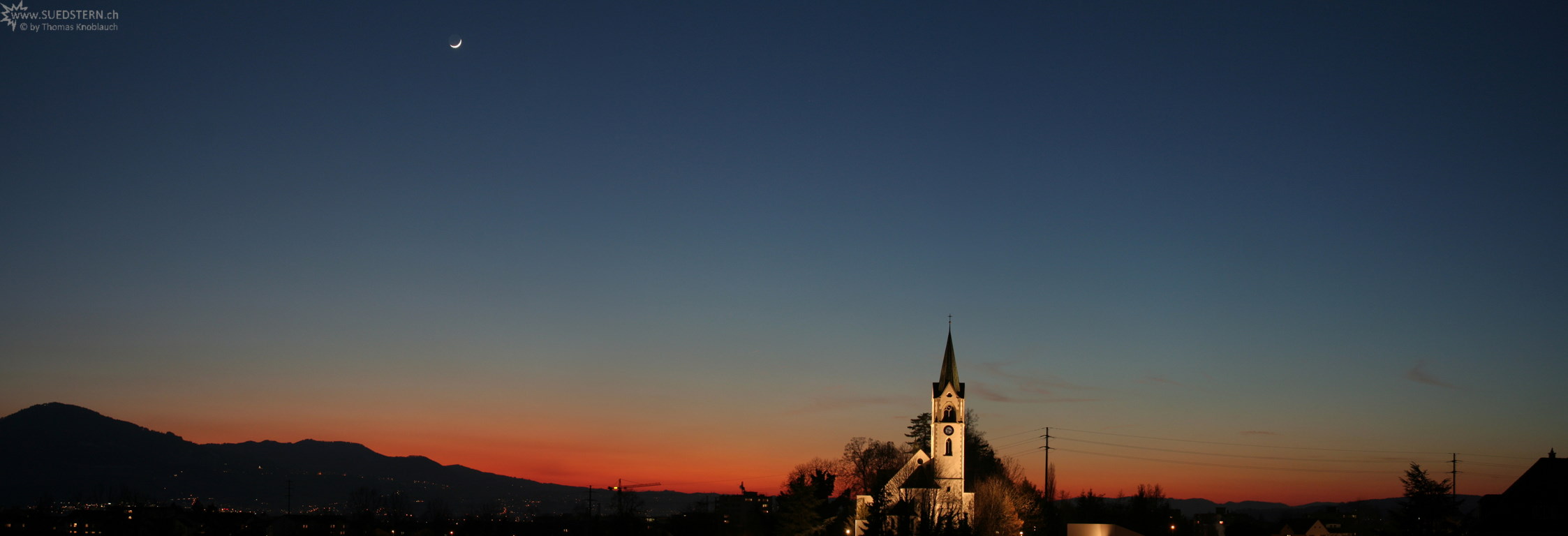 2008-02-09 - Panoramic Sundown with Moon and Church, Jona, Switzerland